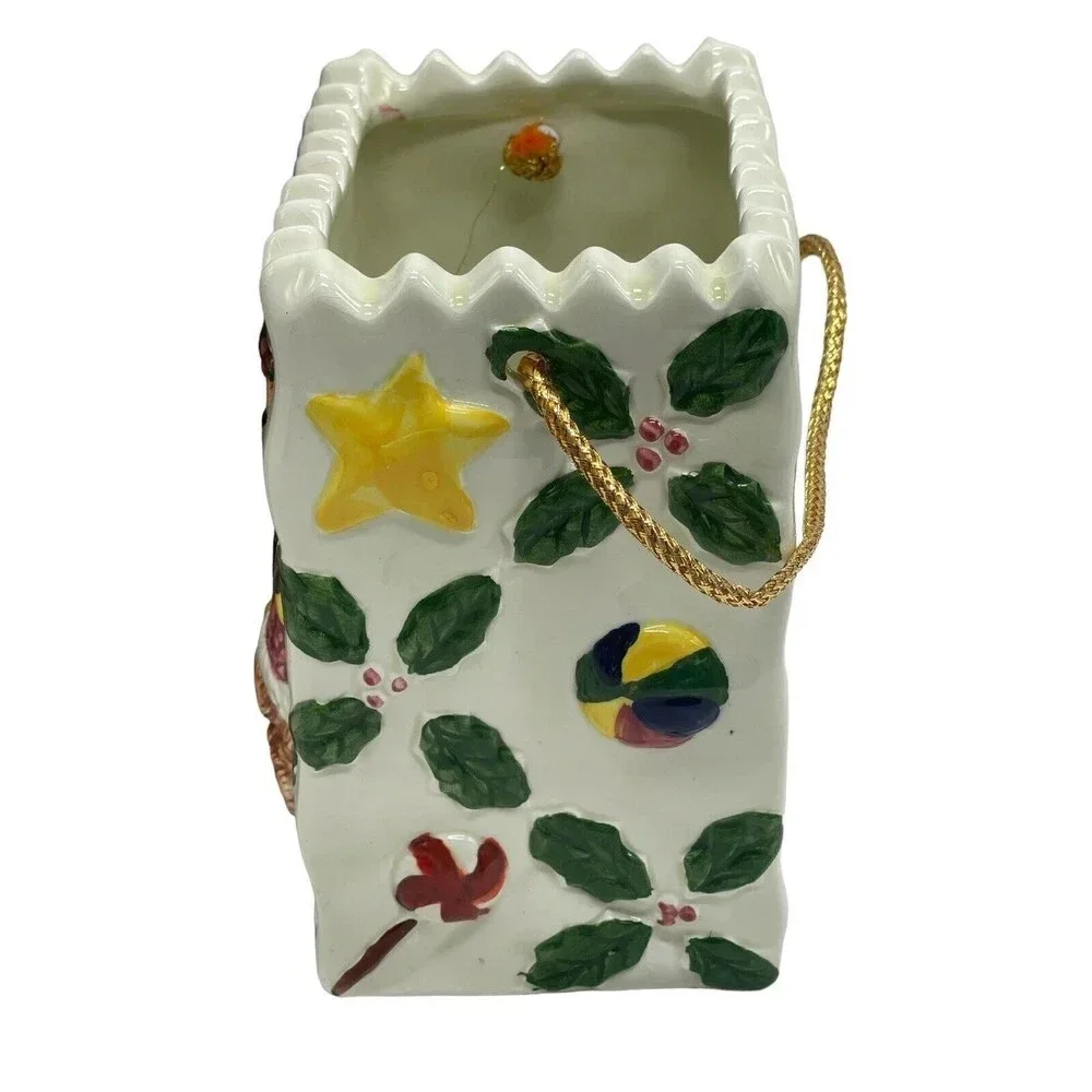 Teddy Bear Dressed As Santa Porcelain Bag Figurine With Box
